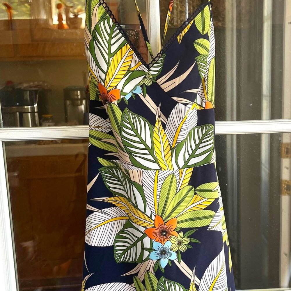 Lulus Blue Floral Hi/lo at knee Spaghetti Strap Dress XL Women’s Lined back zips